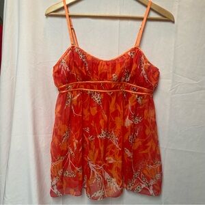 Y2K Victoria's Secret Women's Orange Baby Doll Top Size L Leopard Print Lingerie